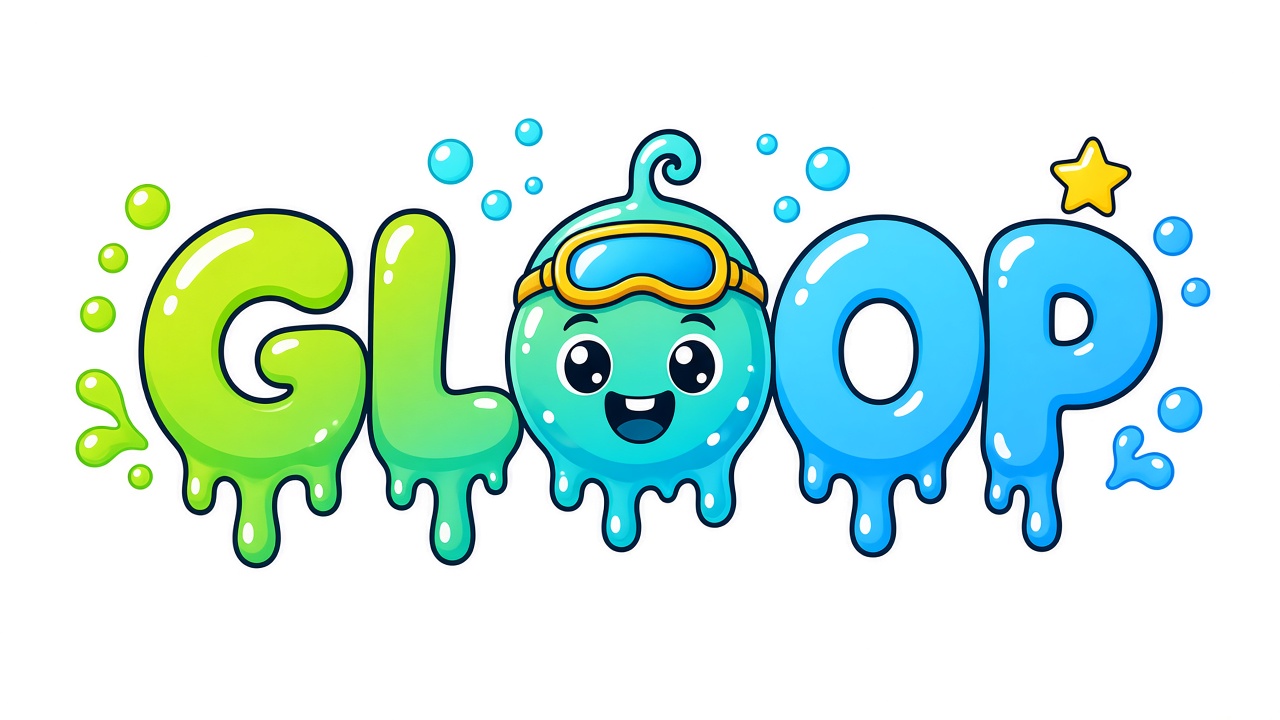 Logo van GLOOP, druipende letters met een slijmgezichtje.